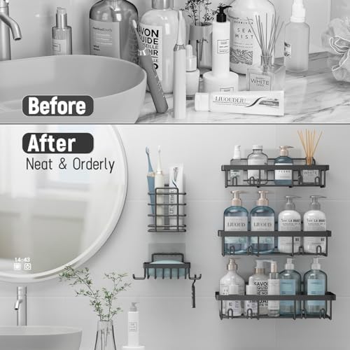 Liuoud 5 Pack Shower Caddy for Inside shower, Dark Grey Bathroom Storage