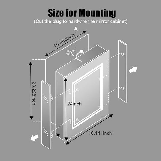 High-End Led Medicine Cabinet,Lighted Medicine Cabinet,3 Colors&Dimmable,Demister,Lighted Glass Shelf,USB Shaver Socket.Surface Mount or Recess Mount,16×24inch
