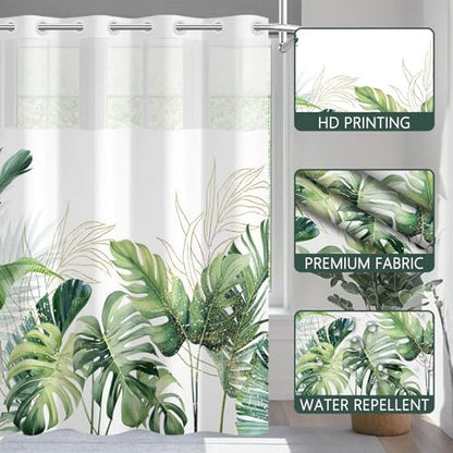 No Hook Shower Curtain with Snap-in Liner 71x74 Inch
