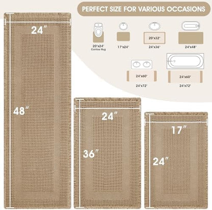 Upgraded Waffle Bath Mat Set 3 Piece Beige-Looped, Super Absorbent Non-Slip Quick Dry Bathroom Rugs with Tassels, Machine Washable Ultra Soft Boho Bath Rugs for Floor, Toilet Mats Boho Farmhouse Decor
