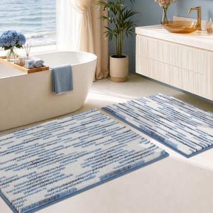BSICPRO Bathroom Rugs Sets 2 Piece, Modern Bath Mat 20"x32"+16"x24", Blue