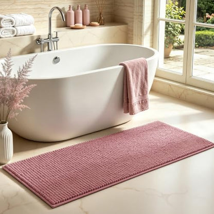 SUBRTEX Bathroom Rugs, 24" x 55" Chenille Bath Rug Soft Short Plush Bath Mat Soft Shower Mat Water Absorbent Shower Mat Quick Dry Machine Washable, Pink