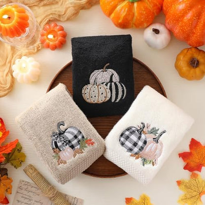 FuWeave 3 Pcs Black White Fall Pumpkin Hand Towels for Bathroom
