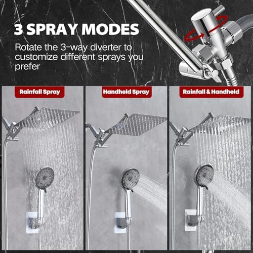 Shower Head,12 ”High Pressure Rainfall Shower Head with Handheld Dual Spray