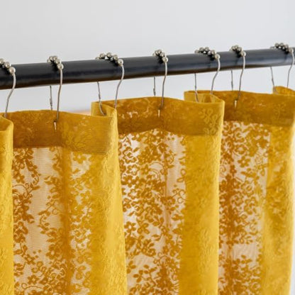 Mustard Yellow Lace Shower Curtain for Bathroom with Valance, 72 X 72 Inch