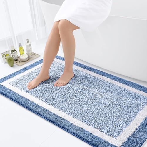 OLANLY Large Bathroom Rugs 47x32, Soft Absorbent Microfiber Bath Rugs, Blue