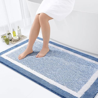 OLANLY Large Bathroom Rugs 47x32, Soft Absorbent Microfiber Bath Rugs, Blue