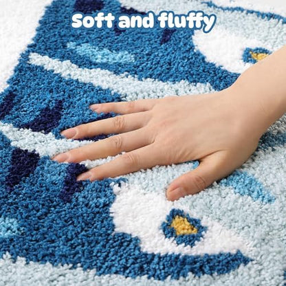 TRUEDAYS Sardine Bath Mat, Cute Bath Mat for Bathroom 20x30 Inch, Blue