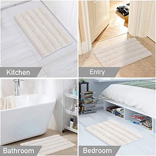 Turquoize Chenille Bath Mat, Soft Absorbent Shag Rug, Non Slip Bathroom Rugs, 20 x 32, Ivory