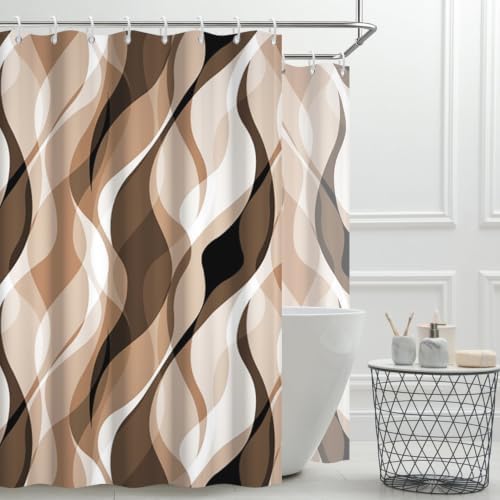 Brown Striped Clawfoot Tub Shower Curtain 180x70 inch 30 Hooks