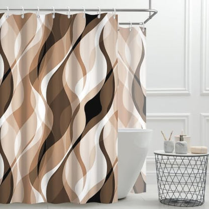 Brown Striped Clawfoot Tub Shower Curtain 180x70 inch 30 Hooks