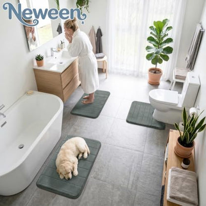 Neween Bathroom Rugs Set 3 Piece, Absorbent Memory Foam Bath Mat, Dark Grey