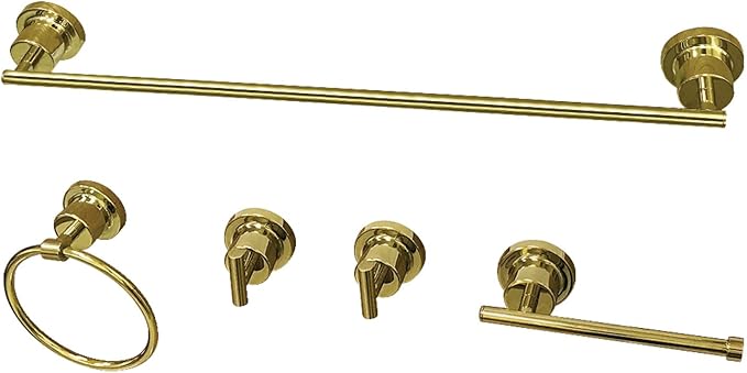 Kingston Brass BAH82134478PB Concord 5-Piece 24-Inch Towel Bar Bathroom Accessory Set in Polished Brass