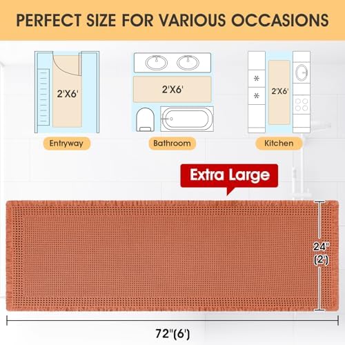 IM HOME Extra Large Waffle Bath Mat, Boho Bathroom Rugs Absorbent Non Slip, Ultra Soft Bathroom Mat,Machine Washable Knit Bath Rug with Border for Bathroom,Bedroom,Kitchen,Shower, 6'x2', Burnt Orange