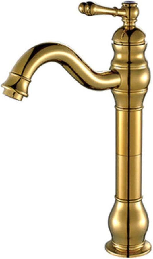 Vintage Bathroom Faucet, 360° Swivel Sink, Cold Hot Mixer Vanity Tap, Single Handle High, Gold(Gold)