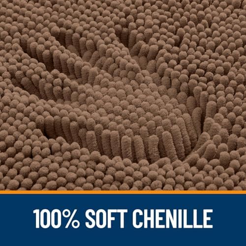 OLANLY Chenille Bathroom Rugs Mats Sets 2 Piece, 47"x20"+24"x20", Mocha