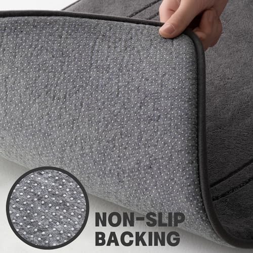 YIHOUSE Memory Foam Bath Mat Set, Non Slip Bath Mats for Bathroom, Super Soft and Water Absorbent Bath Rug Set, Machine Washable U Shape Toilet Mats, Dark Grey