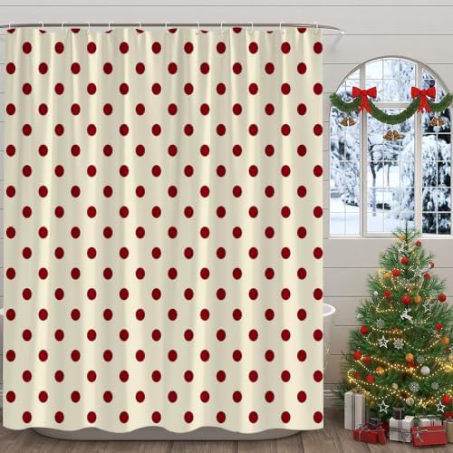 Polka Dot Christmas Shower Curtain Bathroom Decor with Hooks,70"Wx78"H