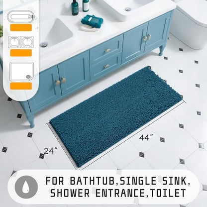 Yimobra Long Bathroom Rugs 44"x24", Extra Soft Non Slip Bath Mat for Tub, Super Absorbent Quick Dry Shaggy Rug Floor Carpet, Machine Washable,Peacock Blue