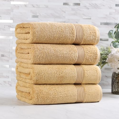 Superior Egyptian Cotton 4-Piece Bath Towel Set for Shower, Bath, Spa, Resort, Hotel, Soft Body Towels, Airbnb Essentials, Apartment, Dorm, Quick Dry, Absorbent, Bathroom Basics, Gold
