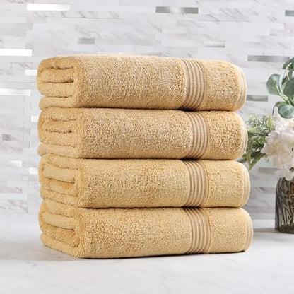Superior Egyptian Cotton 4-Piece Bath Towel Set for Shower, Bath, Spa, Resort, Hotel, Soft Body Towels, Airbnb Essentials, Apartment, Dorm, Quick Dry, Absorbent, Bathroom Basics, Gold