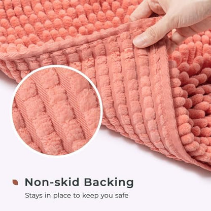FRESHMINT Large Chenille Bathroom Rugs Mat 47"x24", Non-Slip Bath Mat for Bathroom Floor & Bathtub, Washable Shower Shag Bath Rugs, Soft Thick Water Absorbent Microfiber Shower Mat, Coral