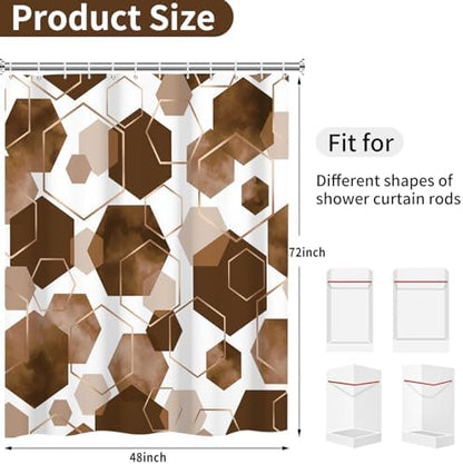 deFouliao Brown Modern Shower Curtain Geometric Grid Art Abstract Waterproof Bathroom Curtain for Bathtub Home Hotel Decor, Washable with Hooks, 48x72 Inch