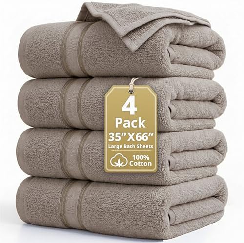 LANE LINEN Large Bath Sheets Oversized Soft Absorbent 4 Pack - Platinum