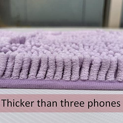 Chenille Bath Mats Set 2 Piece Non-Slip Luxury Bath Runner Rugs Extra Soft Absorbent Shaggy Washable Dry Plush Area Carpet Mats - Lavender