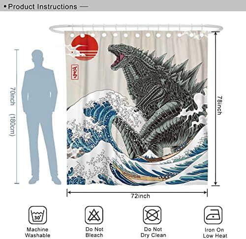 Funny Tall Shower Curtain Set, Fun Anime Monster Shower Curtains for Bathroom Cool Asian Japanese Bathroom Decor Polyester Fabric-72" x 78"