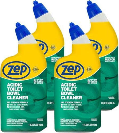 Zep Acidic Toilet Bowl Cleaner - 32 oz (Case of 4) - ZUATBC324 - Experience the Ultimate Cleaning Power with Our 2x Thicker Clinging Formula, Designed to Deliver a Professional-Quality Clean