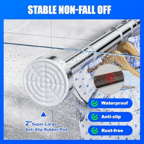 Ausemku Shower Curtain Rod - 32-104 Inch Rustproof Tension Rod, Non-Slip Spring Design, No Drilling Adjustable Curtain Rod for Bathroom, Kitchen, and Closet（Silver）