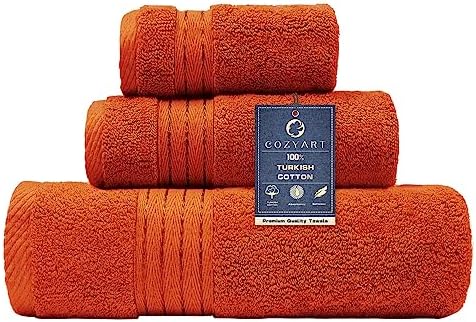 COZYART Luxury Bath Towel Set 3 PCS, Burnt Orange 100% Turkish Cotton