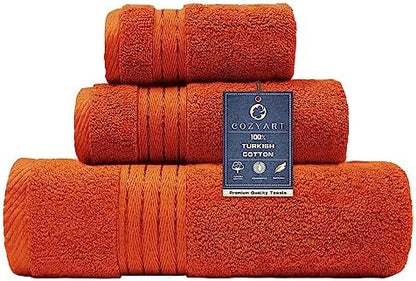 COZYART Luxury Bath Towel Set 3 PCS, Burnt Orange 100% Turkish Cotton