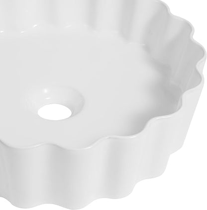 JONATHAN Y SNK1005A 15" Round Bathroom Vessel Sink, Art Deco Scallop Above Counter Vanity Sink, White Ceramic Basin for Modern Powder Room and Lavatory