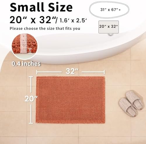 Burnt Orange Bathroom Rug, Fall Waffle Bath Mat Non Slip, 20" x 32"