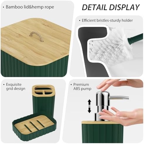 Bathroom Accessory Set - 25PC Bathroom Sets with Shower Curtain and Rugs, Green Bathroom Set, Bathroom Accessories Set, Shower Curtain Sets with Rugs, Bathroom Trash Can & Soap Dispenser