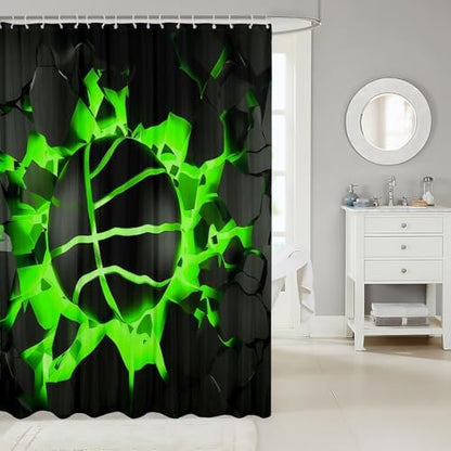 jejeloiu Basketball Bath Curtain Boys Girls 72"x84" Gaming Sports Shower Curtain for Kids Women Men Waterproof Green Ombre Bathroom Shower Curtain Set Gift for Basketball Lover