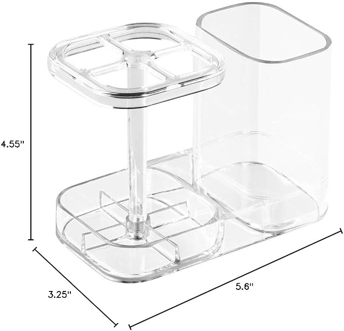 InterDesign Med+ BPA-Free Plastic Divided Toothbrush Holder - 5.6" x 3.25" x 4.55", Clear