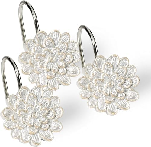 Zahari Home Rose Vine Shower Hooks Set - Curtain Rings with Unique Design - 12 Resin Hooks for Customizing Your Shower Space