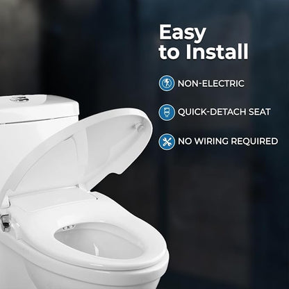 GenieBidet Bidet Toilet Seat Elongated | Fits Your Current Toilet Seat | No Wiring & Easy Install Elongated Bidet | Self Cleaning Dual Nozzles with Rear & Feminine wash | Hybrid T included