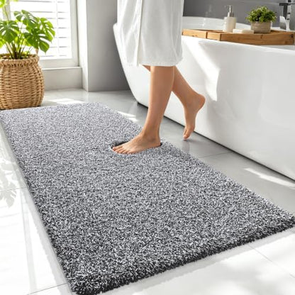 OLANLY Microfiber Bathroom Rugs 47x24, Quick Dry Bath Mat, Black and White