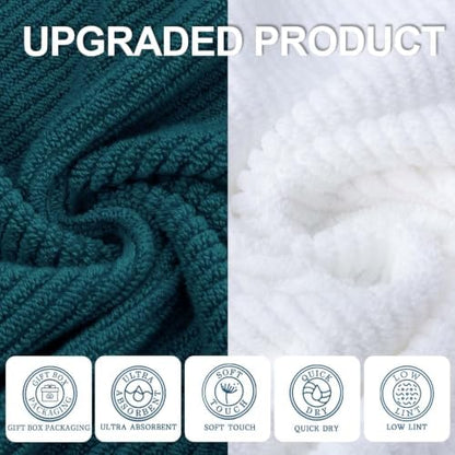 VOOVA & MOVAS 6PC Towel Set, 100% Cotton, Deep Turquoise White