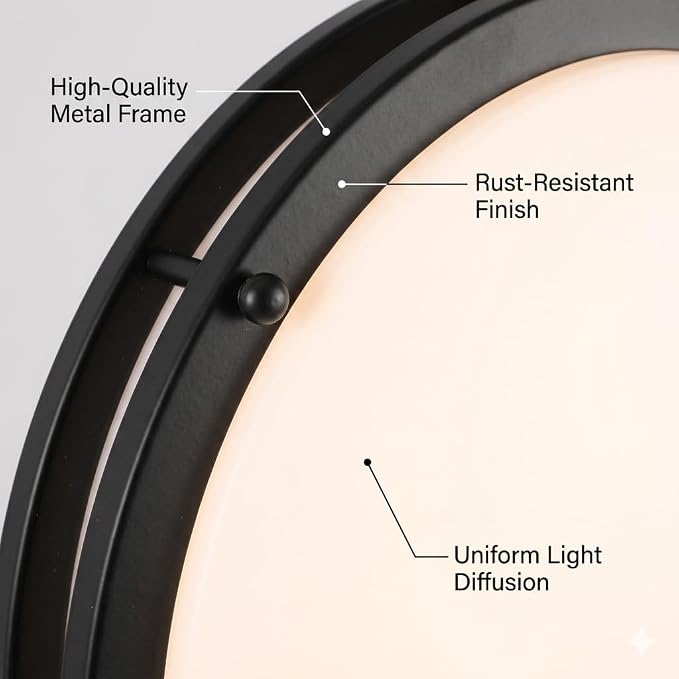 Black Flush Mount LED Ceiling Light Fixture, 13 inch 3000K/4000K/5000K Adjustable Ceiling Lights, Metal Frame Tri-Color Dimmable Lighting for Living Room Bedroom Hallway Bathroom or Kitchen