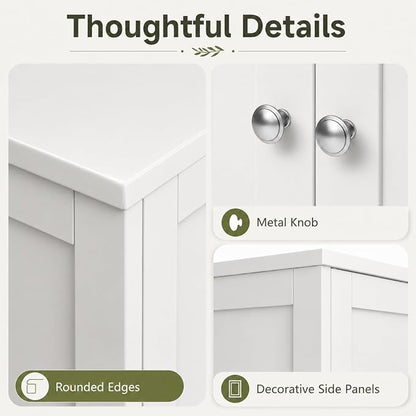 Nuturelly Bathroom Floor Storage Cabinet, 4 Doors, Anti-Tip, White | 23.7"D x 11.9"W x 42.6"H, Adjustable Shelves, Shaker style, 5-position Shelves, Anti-tip Kit, Rounded Corners, Easy Assembly