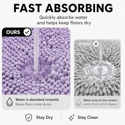 Bathroom Rugs Sets 2 Piece,Super Absorbent Soft,Thick,Machine Washable Chenille Bath Mat,Non Slip Toilet Floor Rug,Bath Mats for Bathroom,20x32 Plus 20x20 U Shape,Lavender Purple