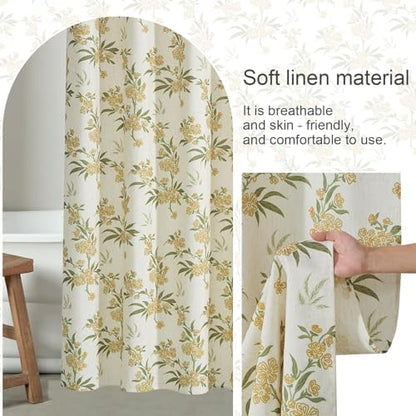 ORTIGIA Linen Shower Curtain Sage Green Floral Shower Curtains Farmhouse Vintage Boho Rustic Block Print Cottagecore Decor for Bathroom 72 W x 72 L