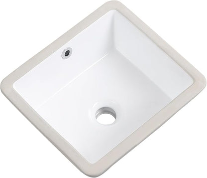 14 Inch Undermount Bathroom Sink White Rectangular,Overflow Type | Small Ceramic Under Counter Bathroom Sink for Cabinet Porcelain Vanity Sinks (14"x12.5")