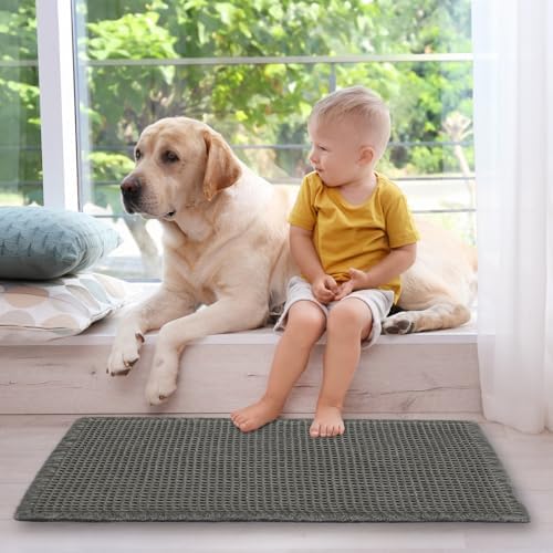 ZALL Dark Grey Waffle Bath Mat,Super Absorbent Non Slip Bathroom Rug, Gray 18x30inch, Machine Washable Ultra Soft Floor Mats