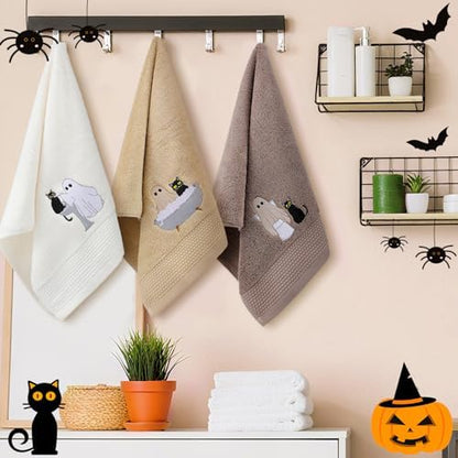 FuWeave 3 Pcs Brown Halloween Ghost Cat Hand Towels for Bathroom